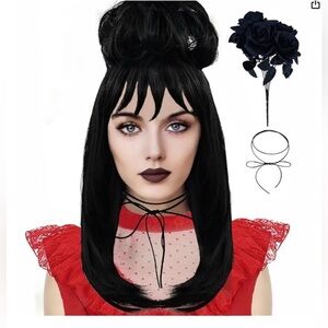 NWT Lydia Deetz wig black wavy bride costume wig - Cosplay